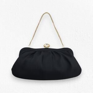 Vintage 1950s Black Evening Bag Gold Clasp Chain Handle Mid Century Purse